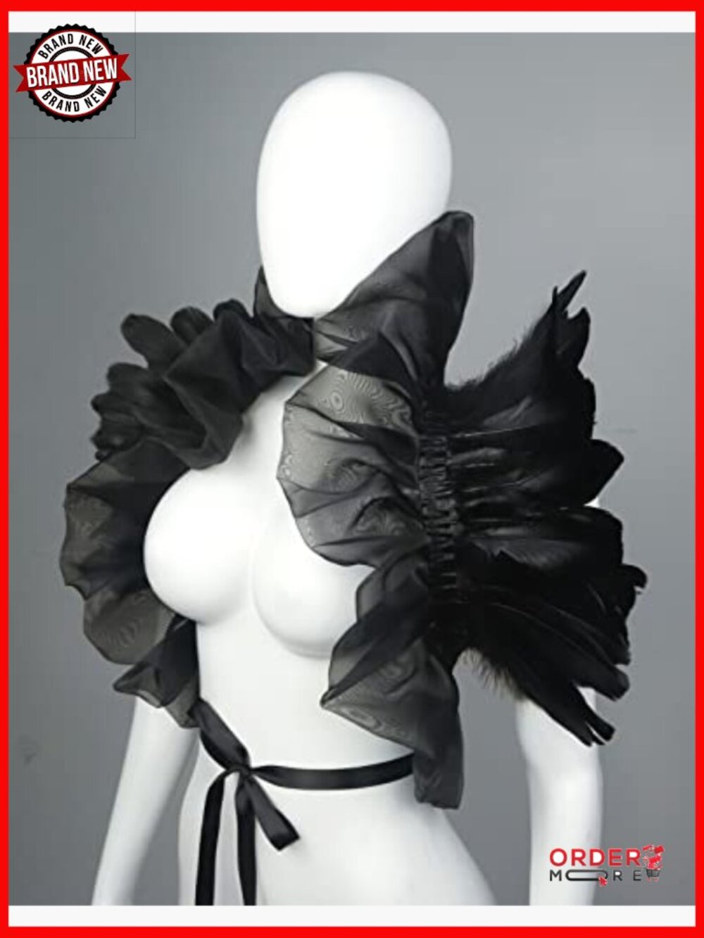 Victorian Gothic Feather Shrug Cape Lace Collar Costume Shawl - Picture 6 of 7